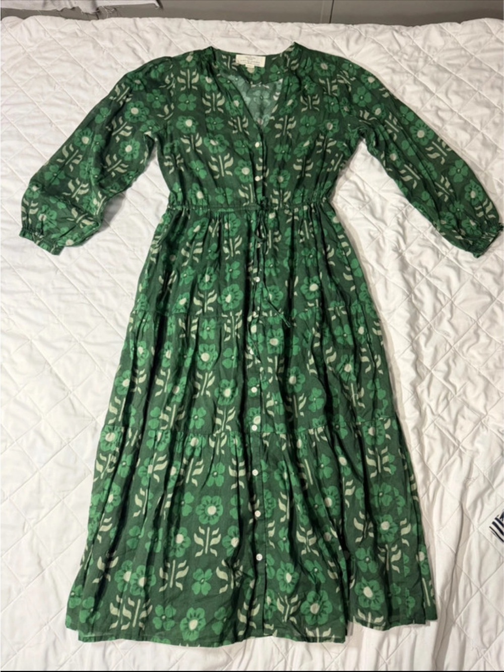 Trovata Green Floral Maxi Dress with Button Front